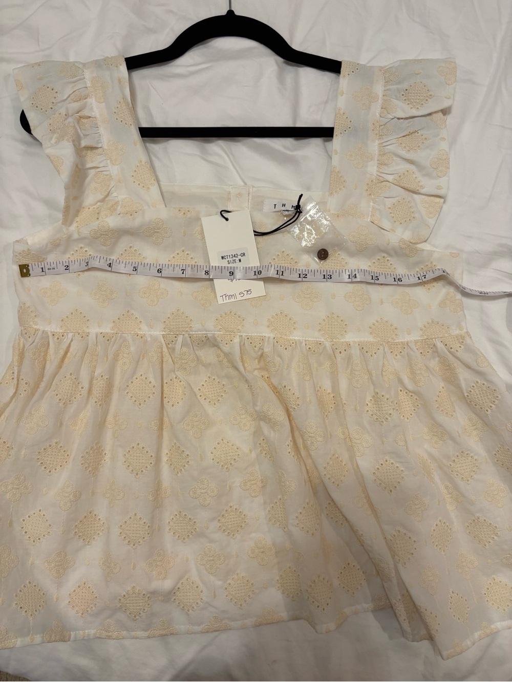 THML Cream Eyelet Ruffle-Sleeve Square Neck Blouse - Picture 4 of 5